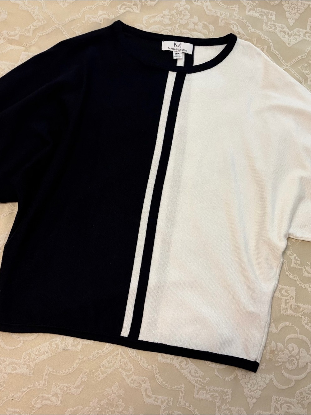 Color-Blocked Navy and White Dolman Sleeve Sweater